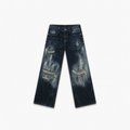 NOUVARK® Heavy Distressed Baggy Denim – Vintage Indigo Wash