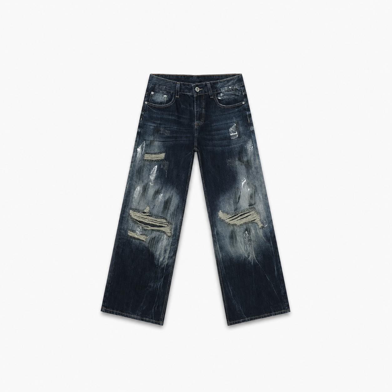 NOUVARK® Heavy Distressed Baggy Denim – Vintage Indigo Wash