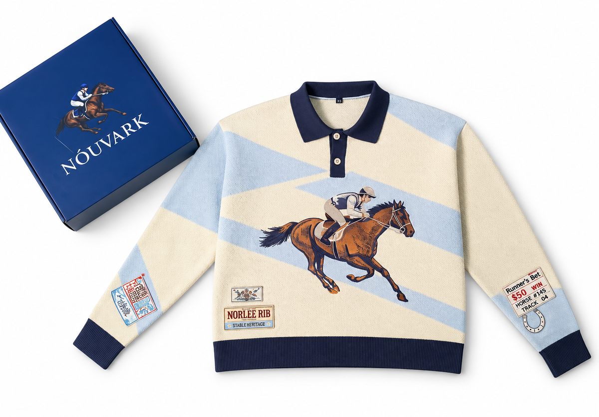 NOUVARK Horse Racing Jacquard Knit Polo (Crop Fit)
