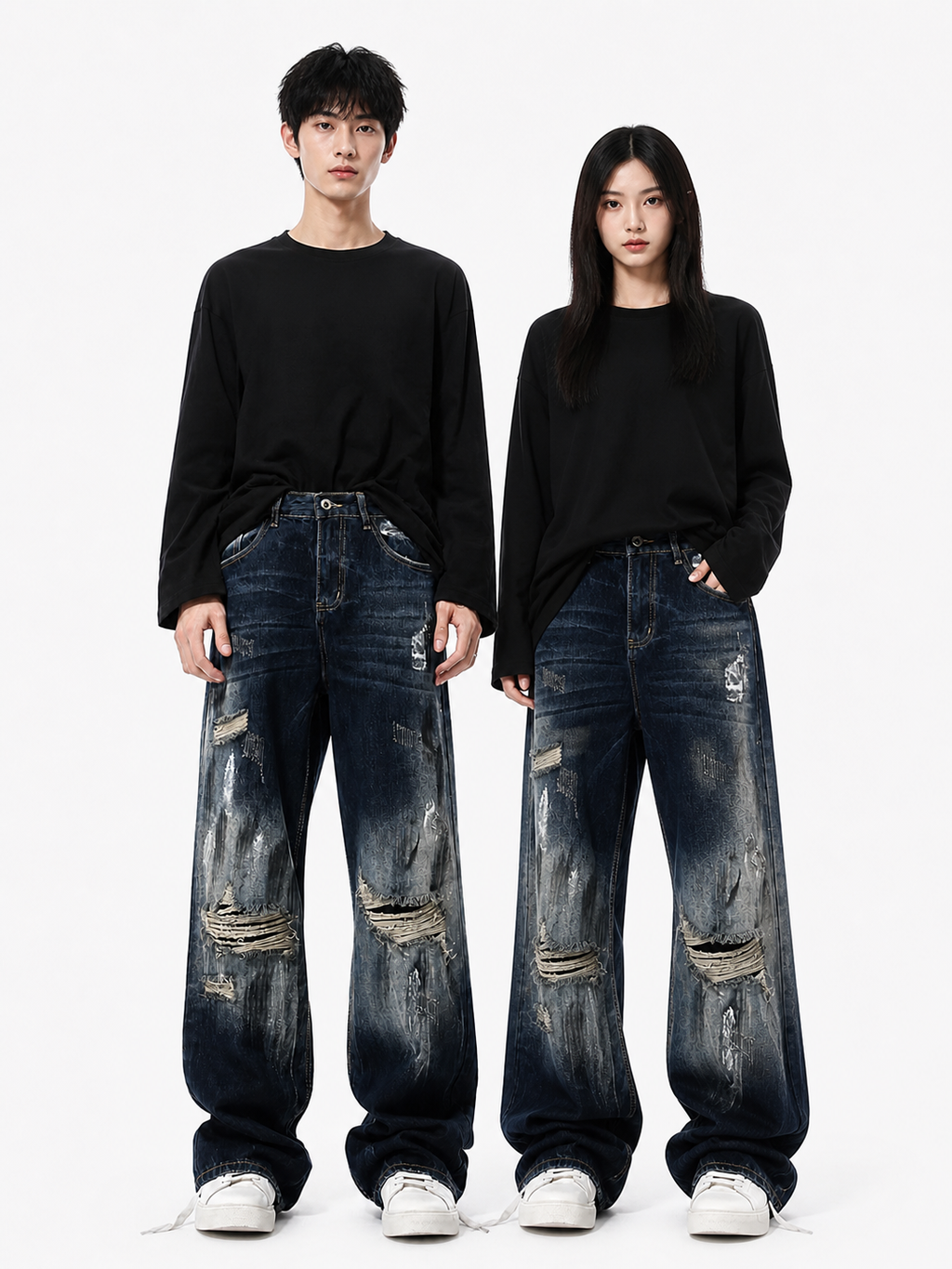 NOUVARK® Heavy Distressed Baggy Denim – Vintage Indigo Wash
